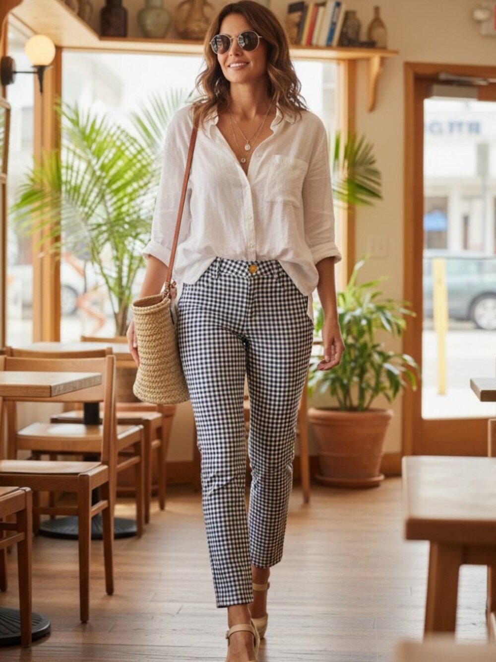 Draper James RSVP Gingham Ankle Pants Navy White sz 12 Preppy Coastal Twee Chic